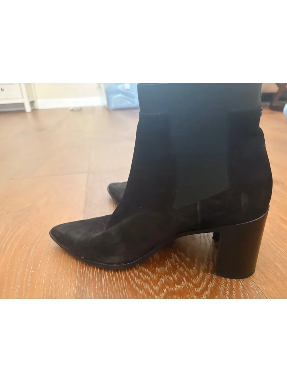 rag & bone Black Suede Ankle Boots Pointed Toe Block Heel Chic Size 8.5